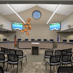 dais with chairs behind it